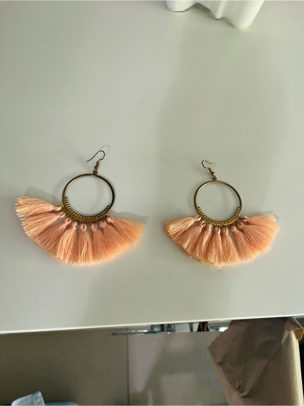 Boho Peach Tassel Hoop Earrings - Women Jewelry NWT
